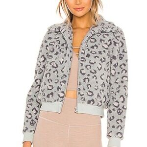 All time bomber jacket in gray leopard Sherpa